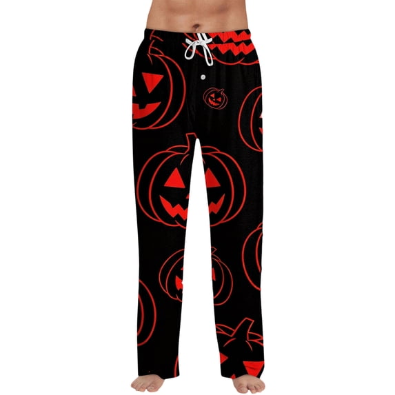 Satingcolo Halloween Pajama Pants for Men Printed Pajama Bottoms Drawstring Lounge Pants Sleepwear
