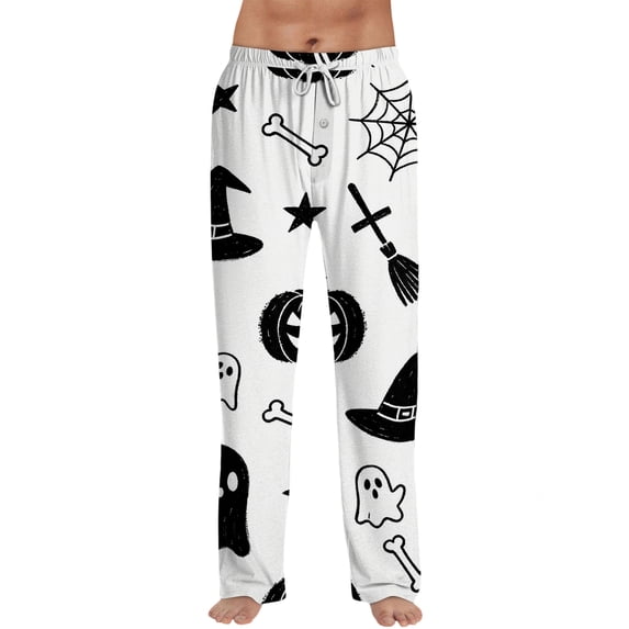 Satingcolo Halloween Pajama Pants for Men Printed Pajama Bottoms Drawstring Lounge Pants Sleepwear