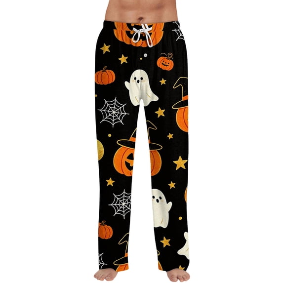 Satingcolo Halloween Pajama Pants for Men Printed Pajama Bottoms Drawstring Lounge Pants Sleepwear