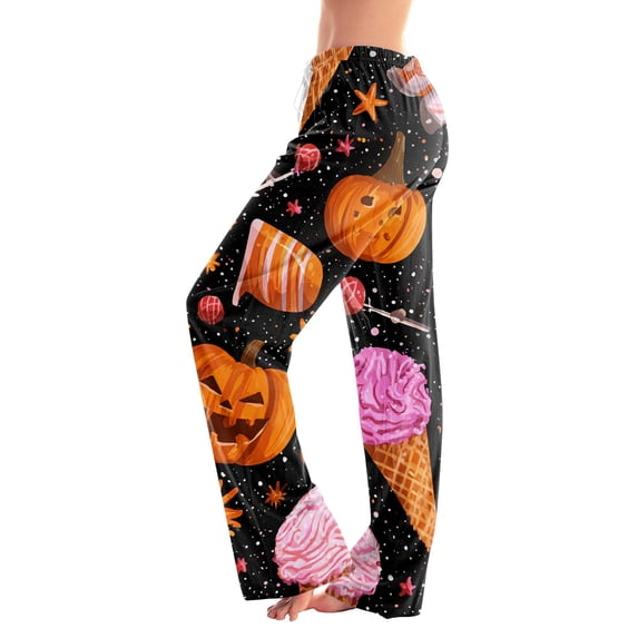 Satingcolo Halloween Pajamas Women Stretch Lounge Pants Comfy Pjs Sleep Bottoms Soft Pajama Pants Cute Trousers Loose Palazzo