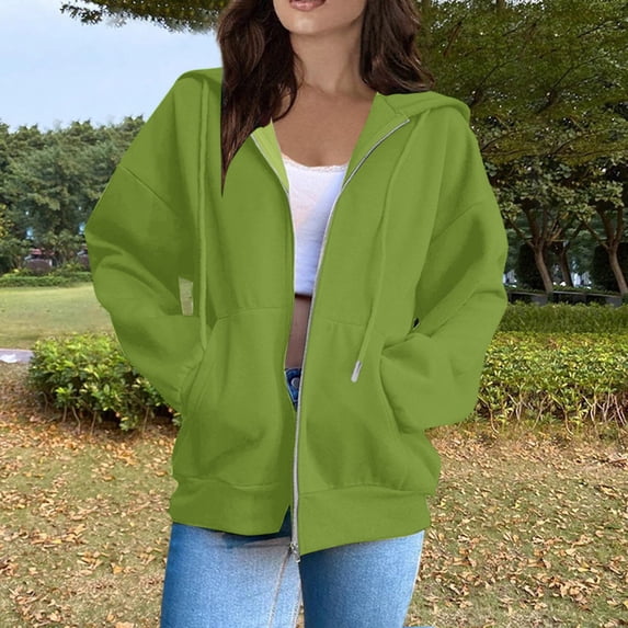 Satingcolo Hoodies For Women Zip Up Oversized Y2K Jackets Lightweight Casual Athletic Plus Size Sweatshirts Fall Winter Fashion 2026,Green L