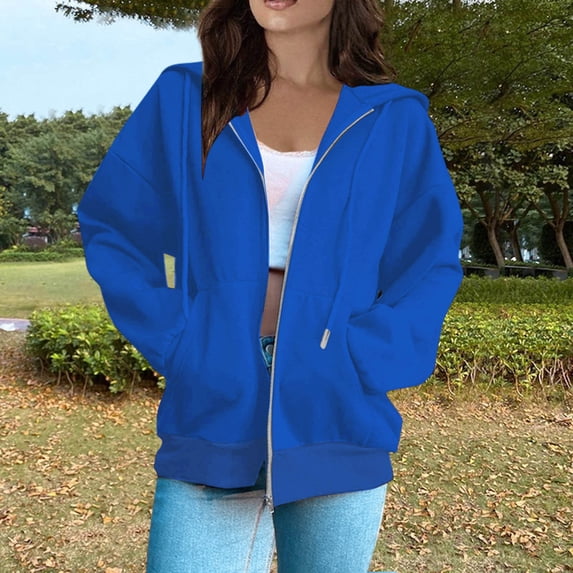 Satingcolo Hoodies For Women Zip Up Oversized Y2K Jackets Lightweight Casual Athletic Plus Size Sweatshirts Fall Winter Fashion 2026,Royal Blue 3XL