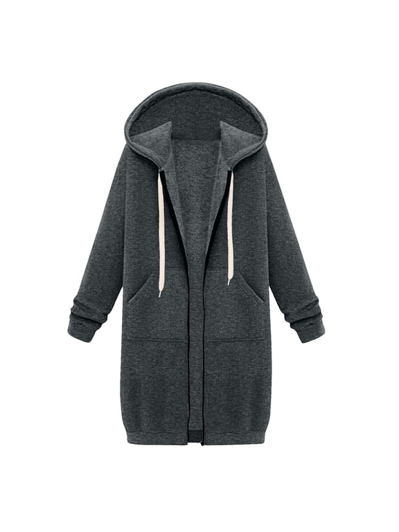 Long Zip Up Hoodie Women Oversized Zipper Sweatshirts Casual Travel Hoodies with Pockets for Fall Winter,Gray 2XL