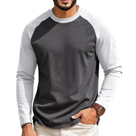 Satingcolo Men's Baseball T Shirts Raglan Long Sleeve Crew Neck Casual Spring Top Workout Athletic Regular Fitted Tee Shirts,Dark Gray 4XL