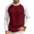 thumbnail image 1 of Satingcolo Men's Baseball T Shirts Raglan Long Sleeve Crew Neck Casual Spring Top Workout Athletic Regular Fitted Tee Shirts,Wine 4XL, 1 of 4