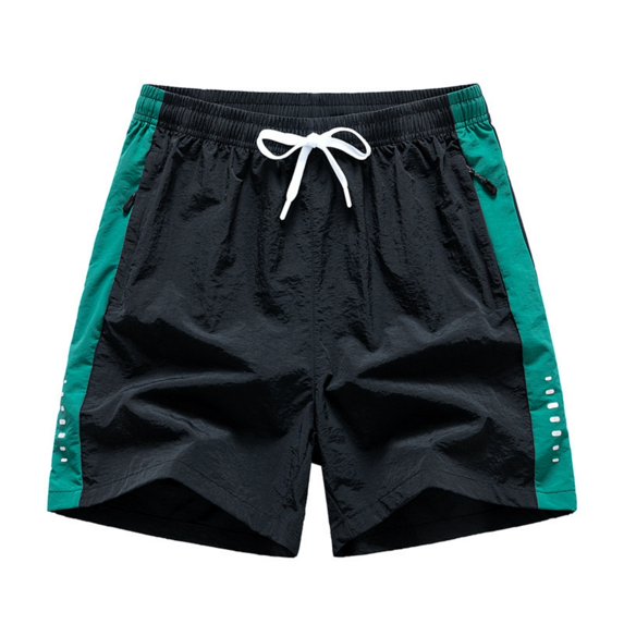 Satingcolo Men's Fashion Athletic Color Block Shorts, Loose Elastic Waist Casual Summer Beach Shorts with Pockets