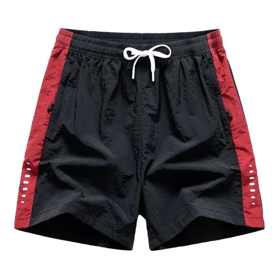 Satingcolo Men's Fashion Athletic Color Block Shorts, Loose Elastic Waist Casual Summer Beach Shorts with Pockets