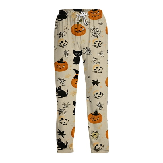 Satingcolo Men's Halloween Printed Drawstring Pajama Pants Comfortable Sleepwear with Fun Halloween Pattern for Lounging and Sleeping at Home