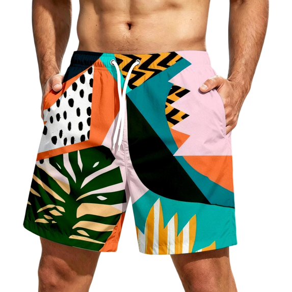Satingcolo Men's Hawaiian Beach Shorts Elastic Mid Waist Drawstring Athletic Shorts Lightweight Summer Casual Trunks with Pocket Black 3XL