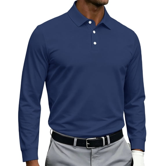 Satingcolo Men's Polo Shirts Long Sleeve Golf Shirt Performance Quick Dry Moisture Wicking Casual Collared Shirts,Navy 4XL