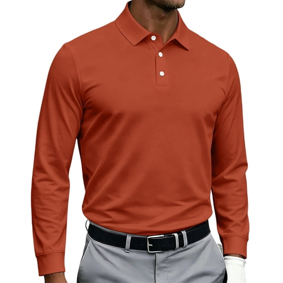 Satingcolo Men's Polo Shirts Long Sleeve Golf Shirt Performance Quick Dry Moisture Wicking Casual Collared Shirts,Saffron S