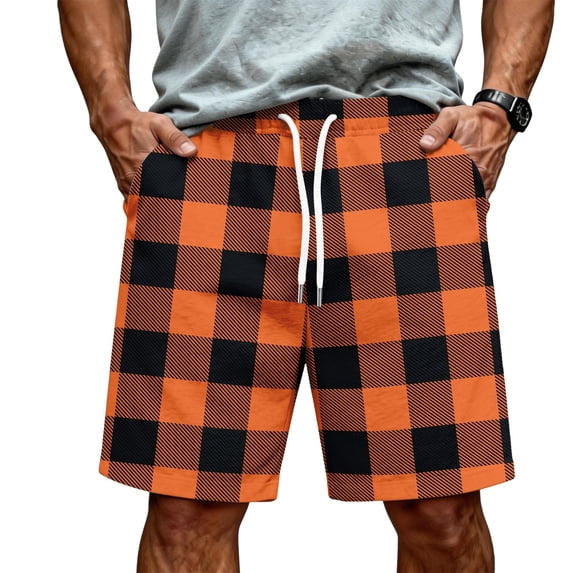 Satingcolo Men's Soft Daily Wear Shorts Elastic Mid Waist Summer Fall Outfits Jogging Athletic Shorts Work Out Trunks With Pockets Saffron L