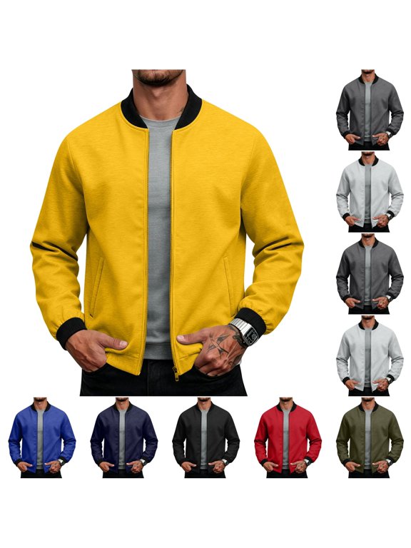 Men's Spring Fall Bomber Jacket, Lightweight Zip Up Flight Jacket, Ribbed Baseball Collar, Side Pockets Casual Windbreaker Outerwear