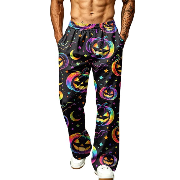 Satingcolo Men's Sweatpants Halloween Joggers Pants Sports Workout Daily Wear Pants with Pockets Pumpkin Print Pants