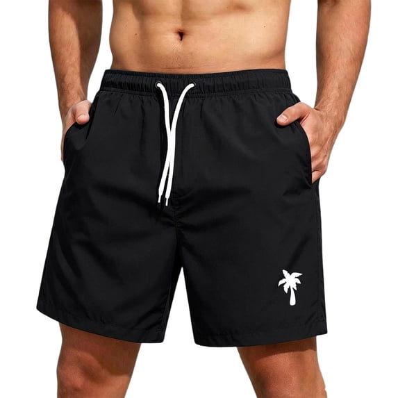 Satingcolo Men's Swim Trunks String Mid Waist Board Shorts Mesh Lining Daily Wear Shorts Quick Dry Bathing Suit With Two Pockets Black 5XL