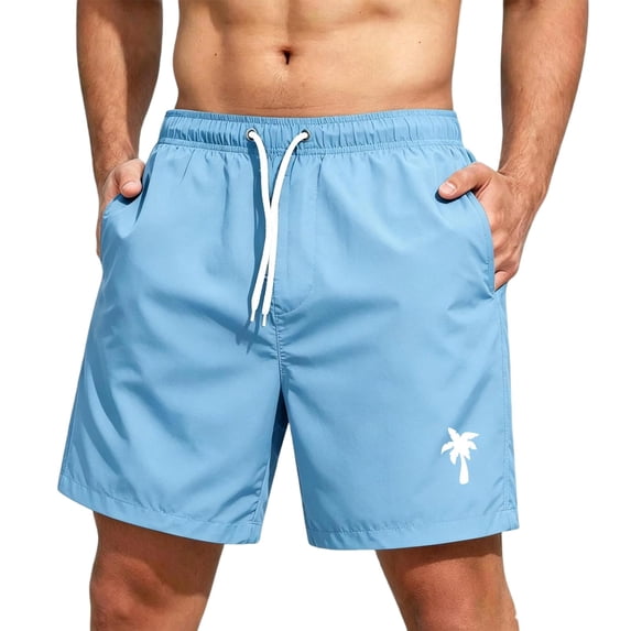Satingcolo Men's Swim Trunks String Mid Waist Board Shorts Mesh Lining Daily Wear Shorts Quick Dry Bathing Suit With Two Pockets Light Blue XL