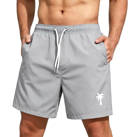 Satingcolo Men's Swim Trunks String Mid Waist Board Shorts Mesh Lining Daily Wear Shorts Quick Dry Bathing Suit With Two Pockets Light Gray XL