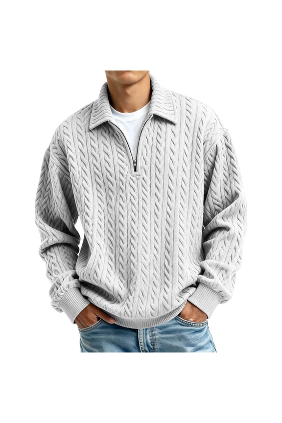 Mens 3/4 Zip Pullover Hoodies Quarter Zipp Up Cable Knit Texture Sweater Casual Lightweight 1/4 Zippered Hoodies
