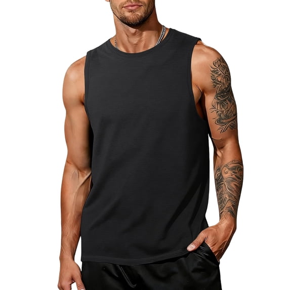 Satingcolo Mens Athletic Sleeveless Tank Tops for Men Moisture Wicking Soft Casual Workout Muscle Vest Relaxed Fit Casual Summer Beach Shirts,Black 2XL