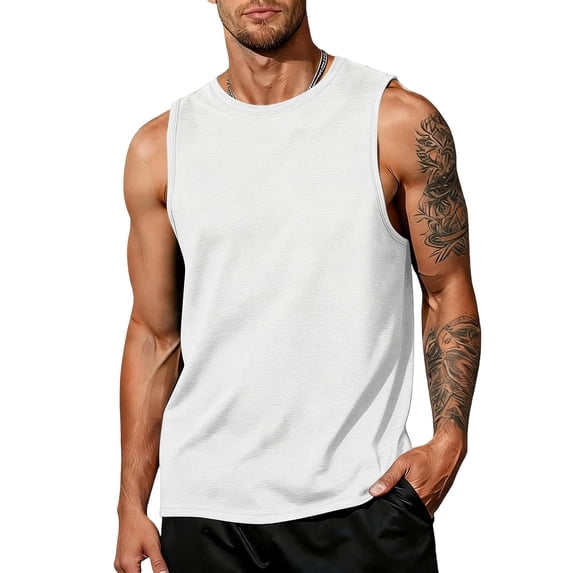 Satingcolo Mens Athletic Sleeveless Tank Tops for Men Moisture Wicking Soft Casual Workout Muscle Vest Relaxed Fit Casual Summer Beach Shirts,White 3XL