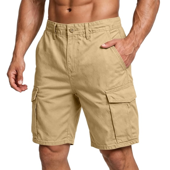 Satingcolo Mens Cargo Shorts Oversized Twill Mens Shorts Summer Elastic Waist Lightweight Outdoor Cargo Pants with Multi Pockets Khaki 3XL