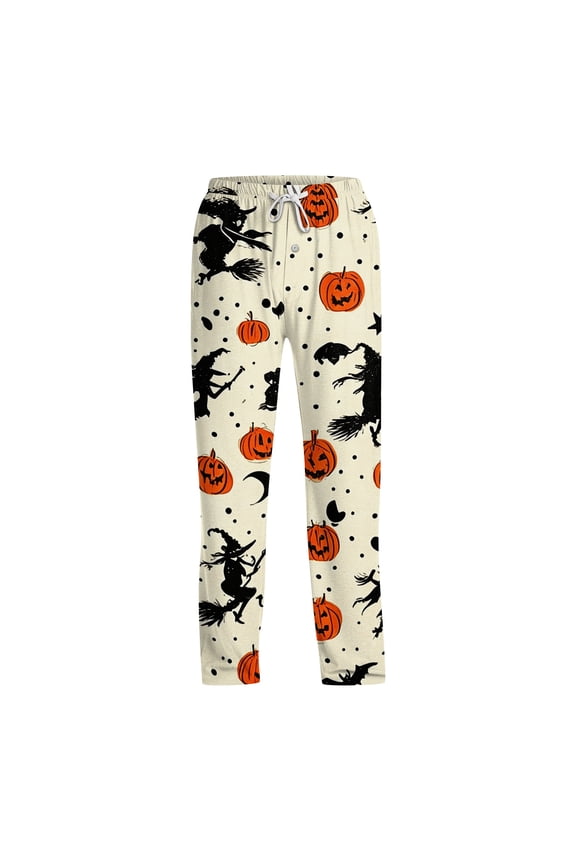 Mens Halloween Pajamas Couples Halloween Costumes Mid Waisted Wide Leg Pjs Pumpkin Pajama Pants for Men