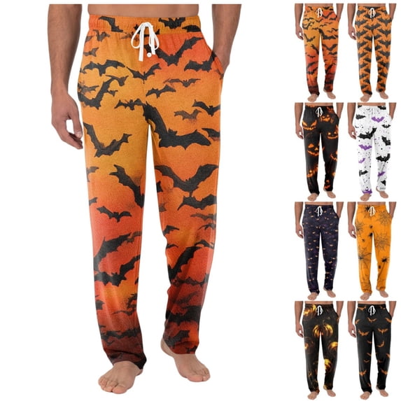 Satingcolo Mens Halloween Print Pajama Pants Soft Lounge Sleep Pants lightweight Pajama Bottoms for Men with Drawstring Pockets
