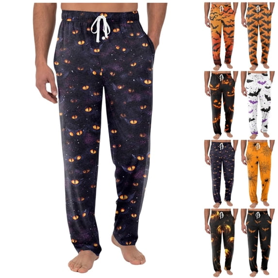 Satingcolo Mens Halloween Print Pajama Pants Soft Lounge Sleep Pants lightweight Pajama Bottoms for Men with Drawstring Pockets