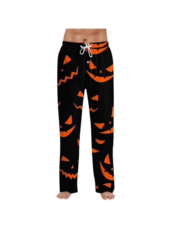 Mens Pajama Pants Halloween Funny Pajama Pants for Men with Drawstring Soft Printed Sleepwear Bottoms Sleep Lounge Pants