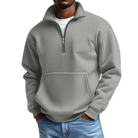Satingcolo Mens Quarter Zip Pullover Waffle Knit Long Sleeve Sweat Shirts with Pocket Big and Tall Hoodies
