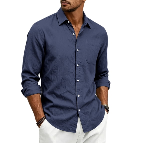 Satingcolo Mens Shirts Long Sleeve Casual Button Down Shirt Untucked Business Dress Shirts For Fall Fashion,Navy M