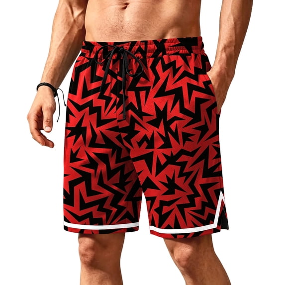 Satingcolo Mens Trunks Mesh Graphic Print Shorts Casual Mid Waist Workout Cool Athletic Shorts Gym String Basketball Running Shorts Red XL