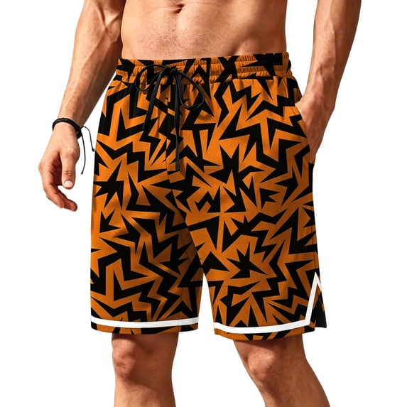 Satingcolo Mens Trunks Mesh Graphic Print Shorts Casual Mid Waist Workout Cool Athletic Shorts Gym String Basketball Running Shorts Saffron M