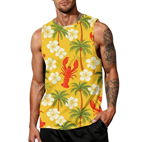 Satingcolo Sleeveless Tank Top for Men, Hawaiian Graphic Sleeveless Shirt, Summer Beach Daiyl Wear Tops