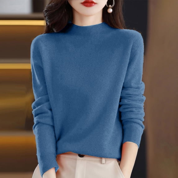 Satingcolo Sweaters for Women Winter Mock Turtleneck Warm Sweater Long Sleeve Dressy Casual Lightweight Pullover Shirts Tops,Blue M