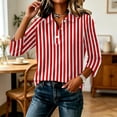 thumbnail image 1 of Satingcolo Women Striped Polo Shirts 3/4 Sleeve Rugby Shirts Oversized Collared T Shirts Fall Color Block Tee Tops,Red 2XL, 1 of 6