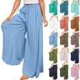 thumbnail image 1 of Satingcolo Women Summer Beach Vacation Pants High Waisted Wide Leg Pants Loose Flowy Casual Palazzo Lounge Trousers, Size S-2XL, 1 of 5