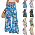 thumbnail image 1 of Satingcolo Women Summer Flowy Wide Leg Pants Drawstring Elastic Waist Casual Lounge Beach Palazzo Trouser with Pockets, Size S-2XL, 1 of 6