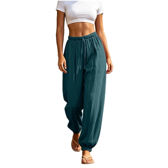 Satingcolo Women Summer Pants For Women Work Pants for Women High Waist Casual Stretchy Comfort Lightweight Cinch Bottom Trousers with Drawstring, Size S-2XL