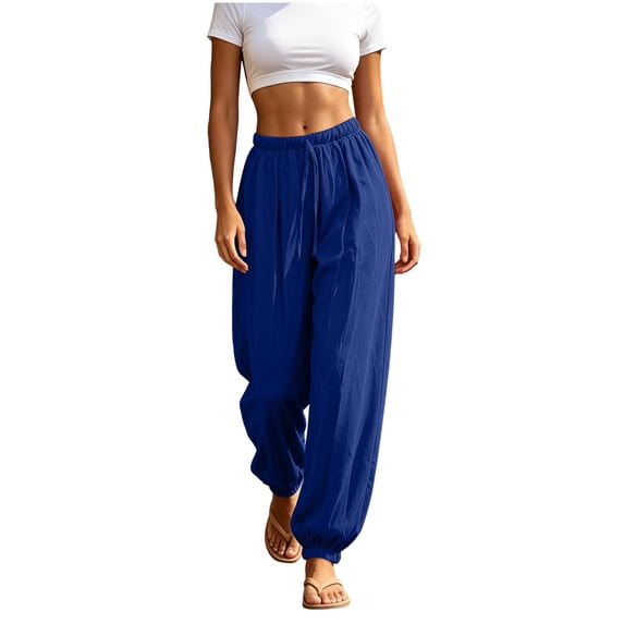 Satingcolo Women Summer Pants For Women Work Pants for Women High Waist Casual Stretchy Comfort Lightweight Cinch Bottom Trousers with Drawstring, Size S-2XL