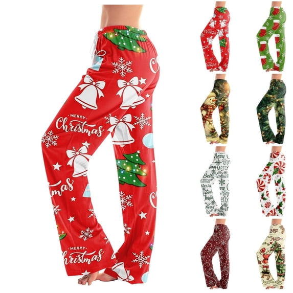 Satingcolo Women's Comfort Christmas Pajama Long Pants Casual Pj Bottoms for Women Drawstring Lounge Pants with Pockets