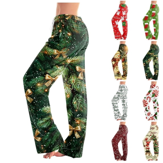 Satingcolo Women's Comfort Christmas Pajama Long Pants Casual Pj Bottoms for Women Drawstring Lounge Pants with Pockets