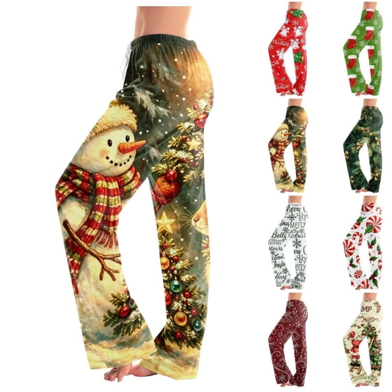 Satingcolo Women's Comfort Christmas Pajama Long Pants Casual Pj Bottoms for Women Drawstring Lounge Pants with Pockets