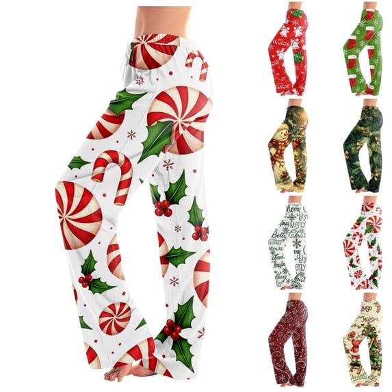 Satingcolo Women's Comfort Christmas Pajama Long Pants Casual Pj Bottoms for Women Drawstring Lounge Pants with Pockets