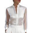 thumbnail image 1 of Satingcolo Women's Sheer Button Up Blouse Tops Dressy Business Casual Fall Mesh Long Sleeve Button Down Work Shirt Top, 1 of 6
