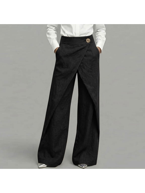 Womens Casual Linen Wrap Pants Thai Fisherman Yoga Beach Hippie Lightweight Gauze Loose Pant Summer Business Casual Trousers,Black M