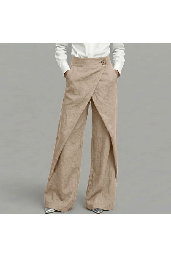 Womens Casual Linen Wrap Pants Thai Fisherman Yoga Beach Hippie Lightweight Gauze Loose Pant Summer Business Casual Trousers,Khaki XL