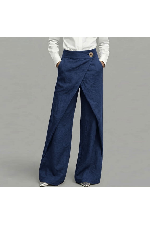 Womens Casual Linen Wrap Pants Thai Fisherman Yoga Beach Hippie Lightweight Gauze Loose Pant Summer Business Casual Trousers,Navy S