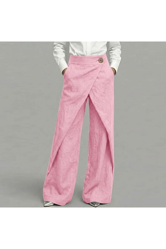 Womens Casual Linen Wrap Pants Thai Fisherman Yoga Beach Hippie Lightweight Gauze Loose Pant Summer Business Casual Trousers,Pink M