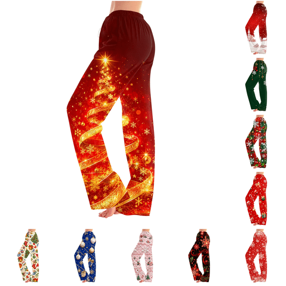 Satingcolo Womens Christmas Pajama Pants Cozy Lounge Pants Funny Print Xmas PJ Bottoms Elastic Waist Casual Loose Sleep Trousers